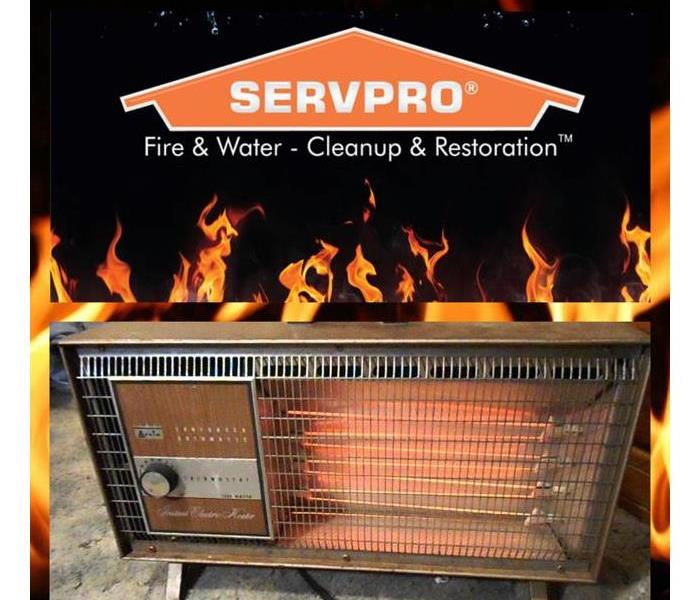 A photo showing a space heater and the SERVPRO logo.